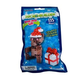 Micro Builder Bear and Gift Christmas Holiday Building Blocks 135 Pieces